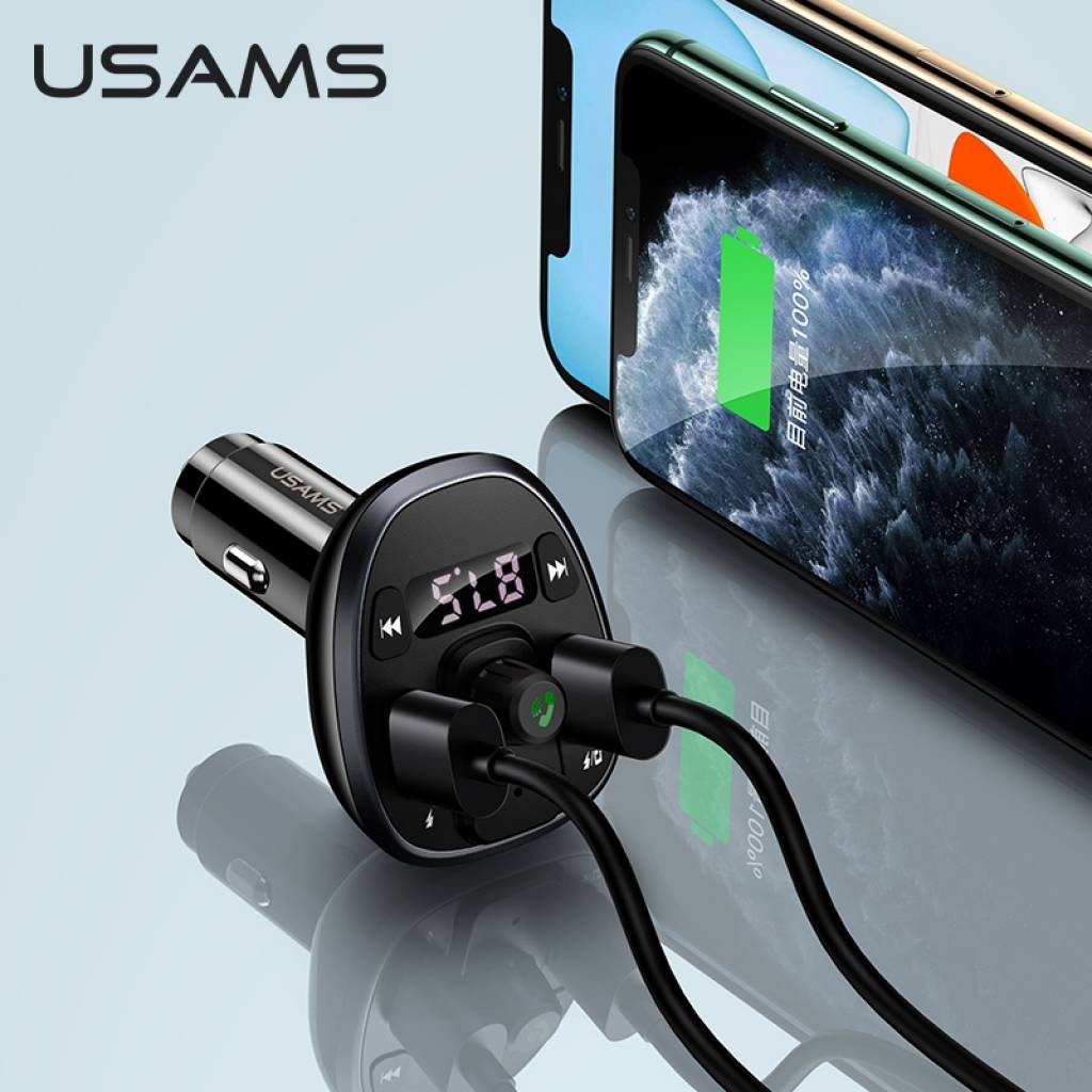 Cargador Auto c/ Transmisor FM 2 USB/3 4A Negro USAMS CC115