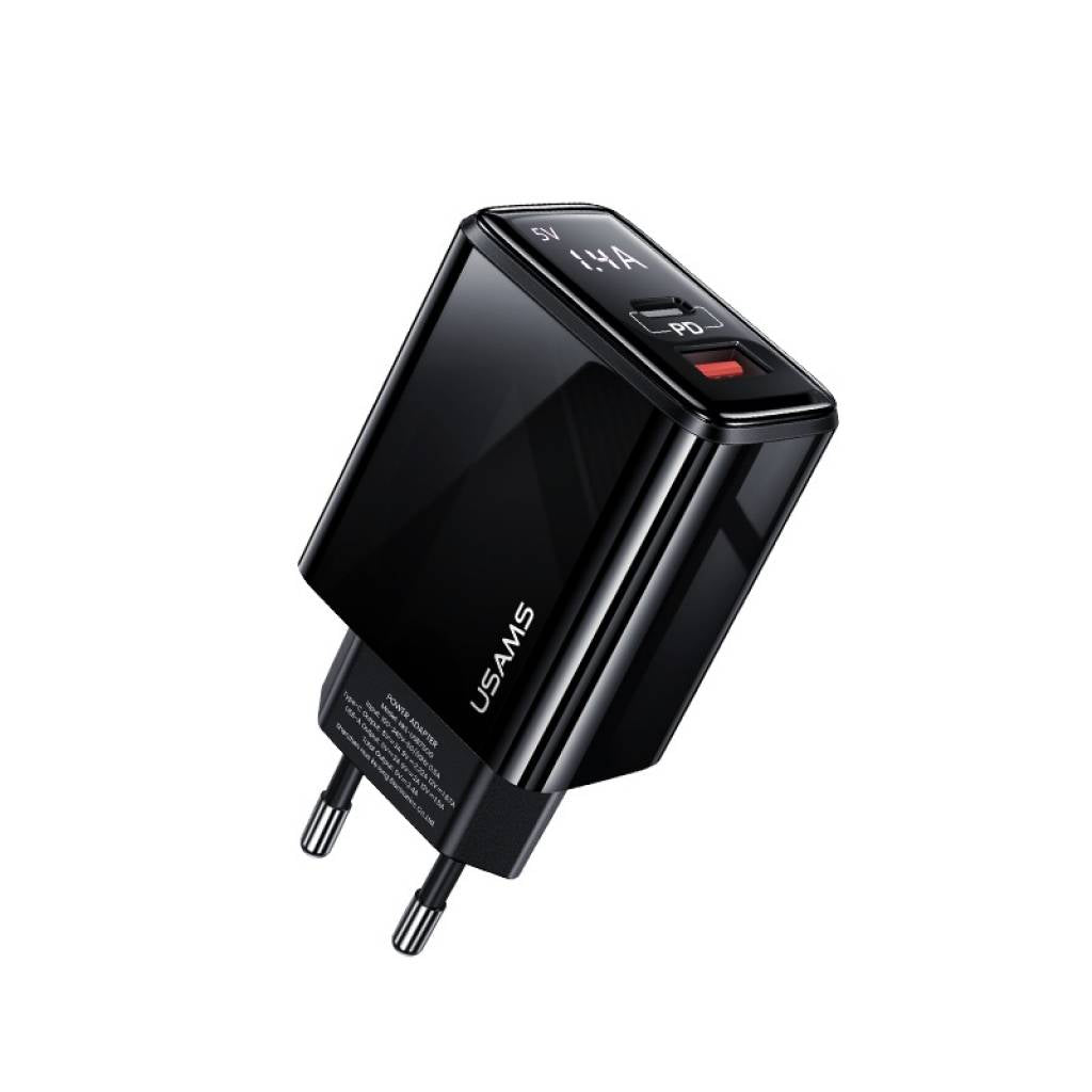 Cargador Pared 20W GaN PD+QC Carga Rápida Negro USAMS CC133 T40