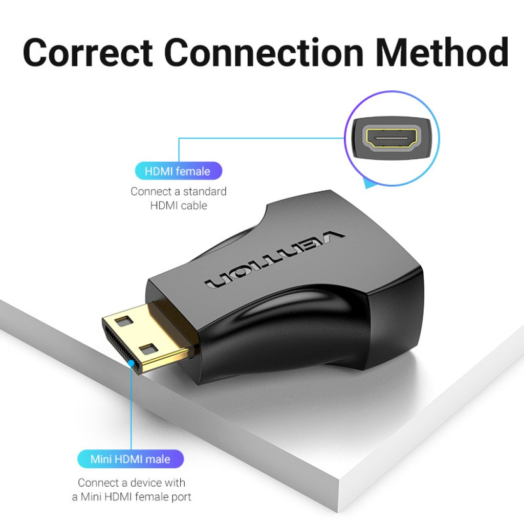 Adaptador Mini HDMI Macho a HDMI Hembra Negro Vention AISB0