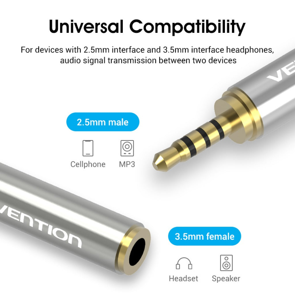 Adaptador de 3.5 mm Hembra a 2.5 mm Macho Dorado Vention VAB-S02