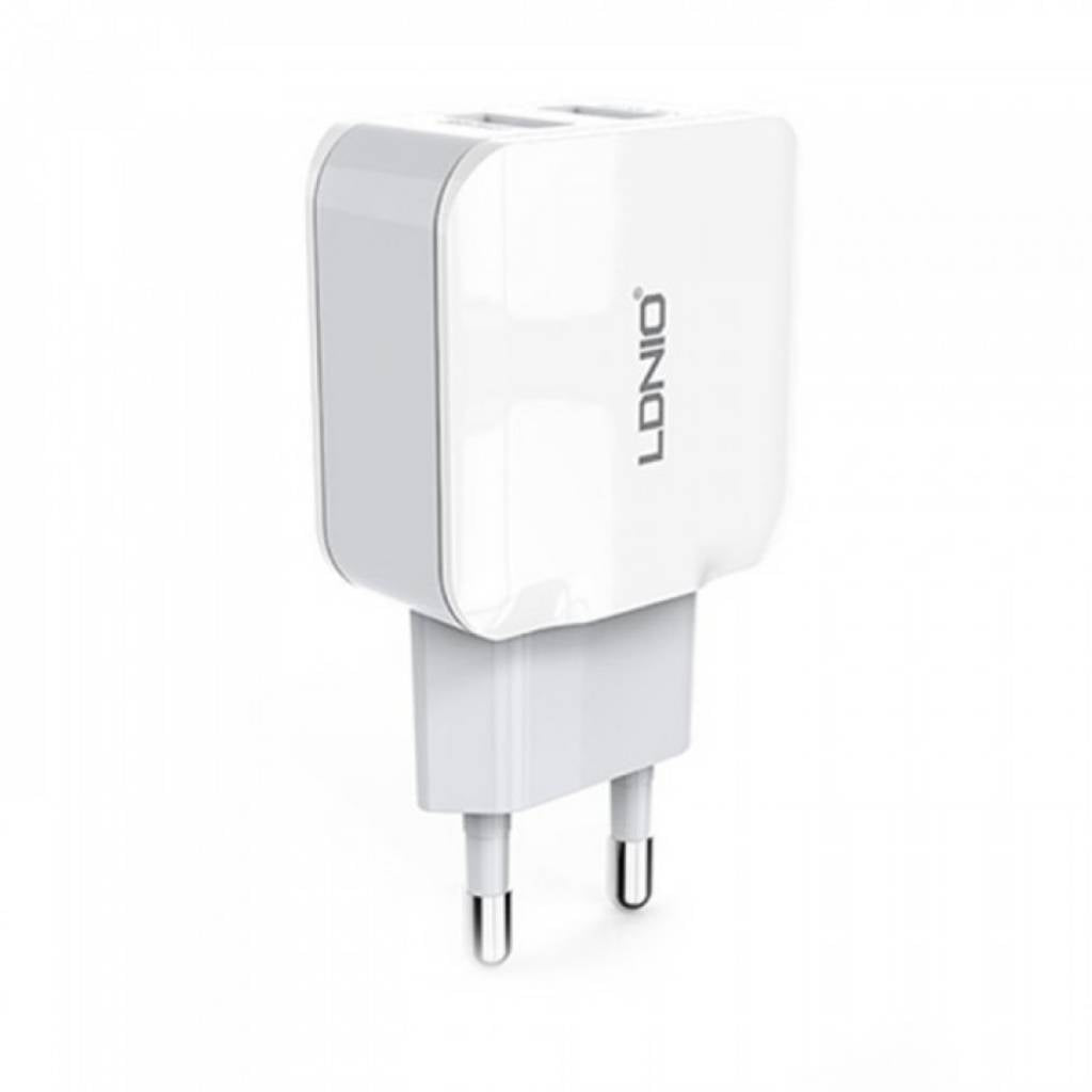 Cargador Pared 2.4A 12W 2 Smart IC Sin Cable Blanco LDNIO A2202