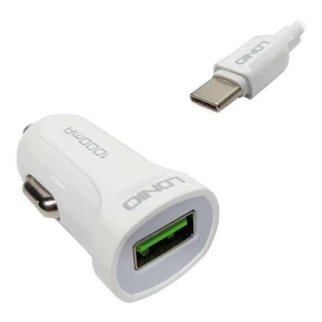 Cargador Auto 2.4A 12W 1 USB Tipo C Blanco LDNIO DL-C17