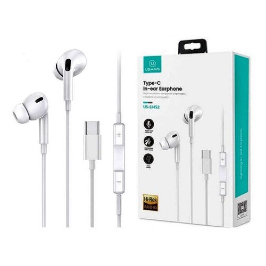 Auriculares Manos Libres Stereo Tipo C USAMS SJ452 EP-41 1.2M Blanco