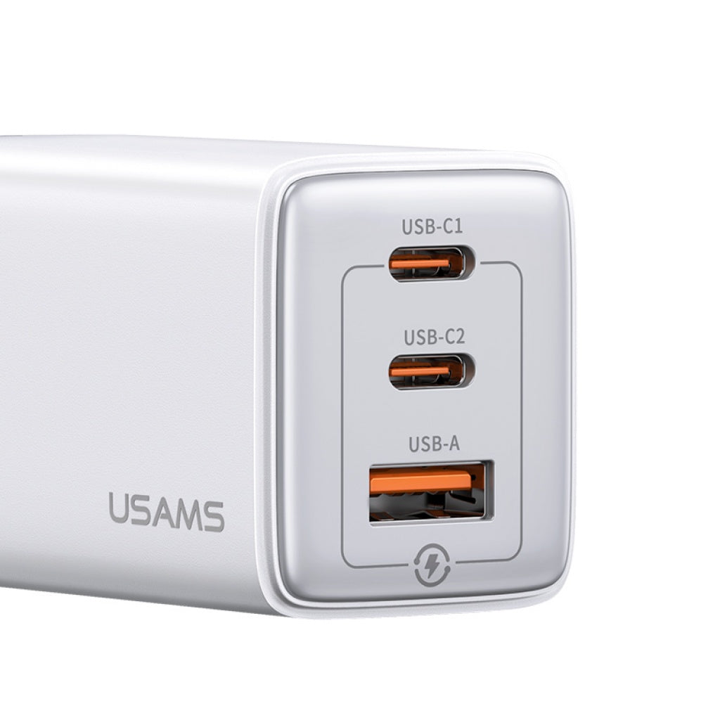 Cargador de Pared USAMS CC180 65W GaN con 3 Puertos de Carga Rápida
