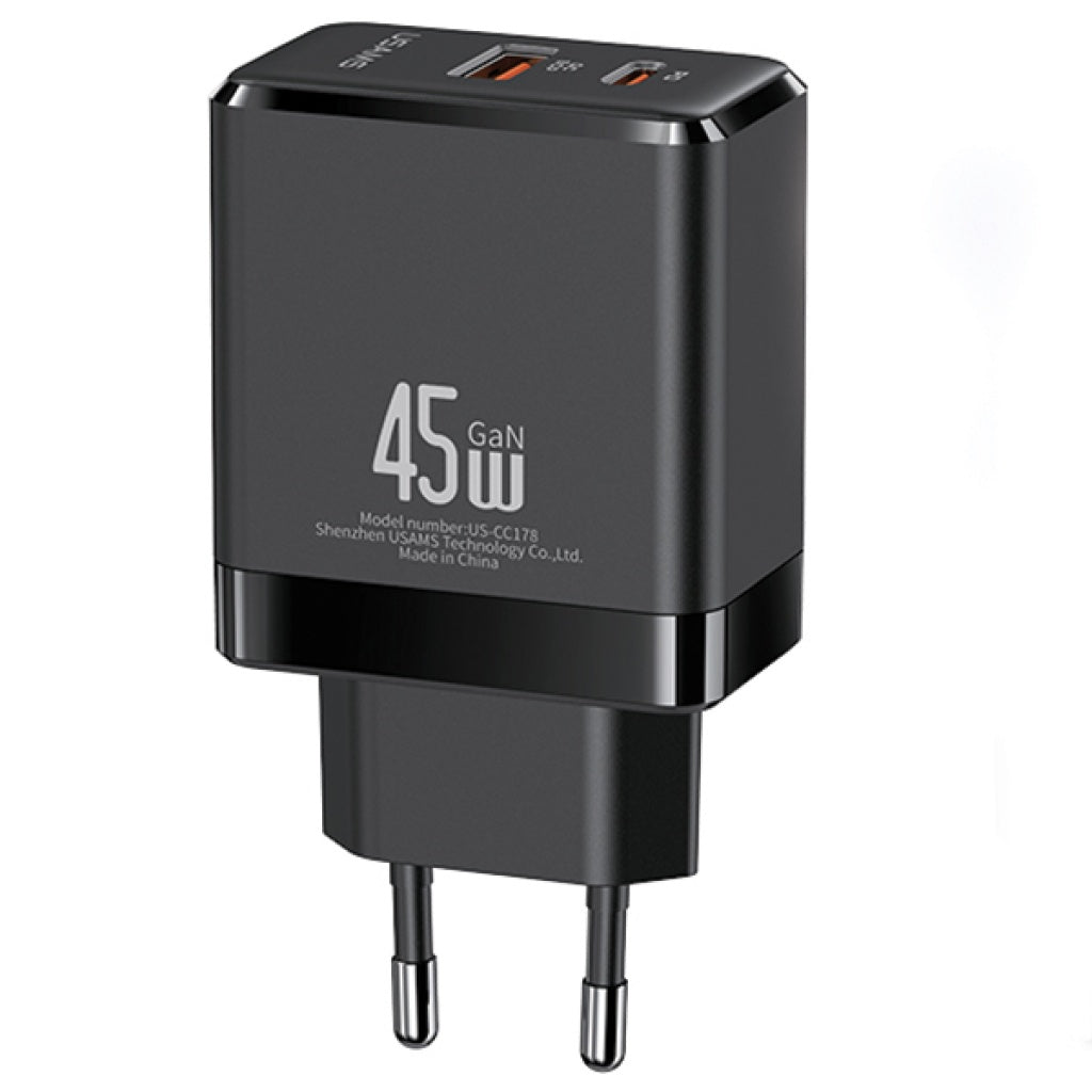 Cargador de viaje T58 45W USB A + USB C GaN USAMS CC178