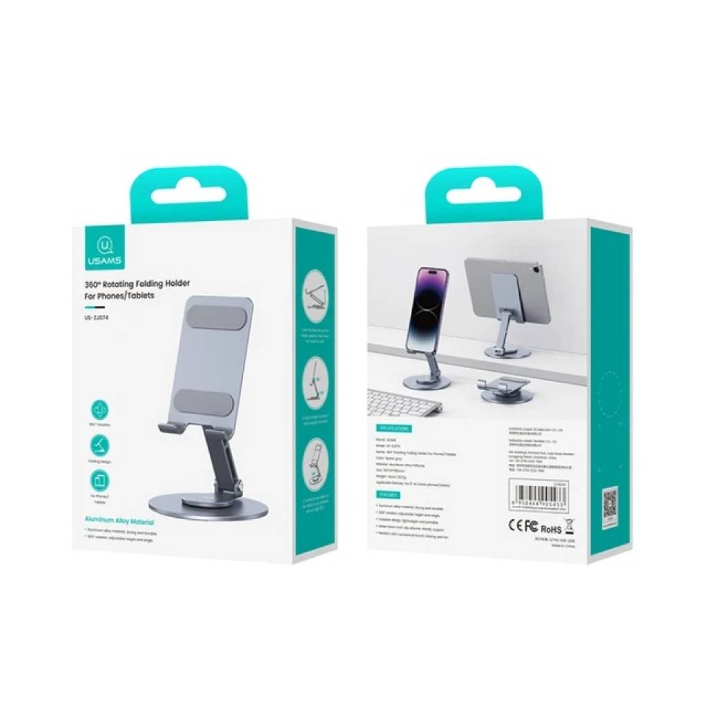 Soporte Teléfono/Tablet Plegable 360° Gris USAMS ZJ074