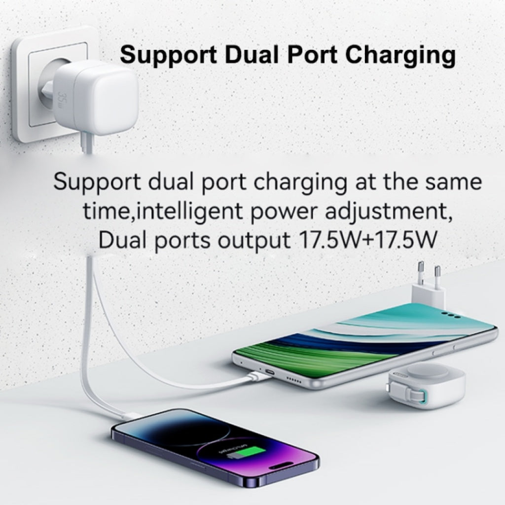 Cargador USAMS CC209 35W con Cable Retráctil Lightning Magnético y Doble Puerto GaN