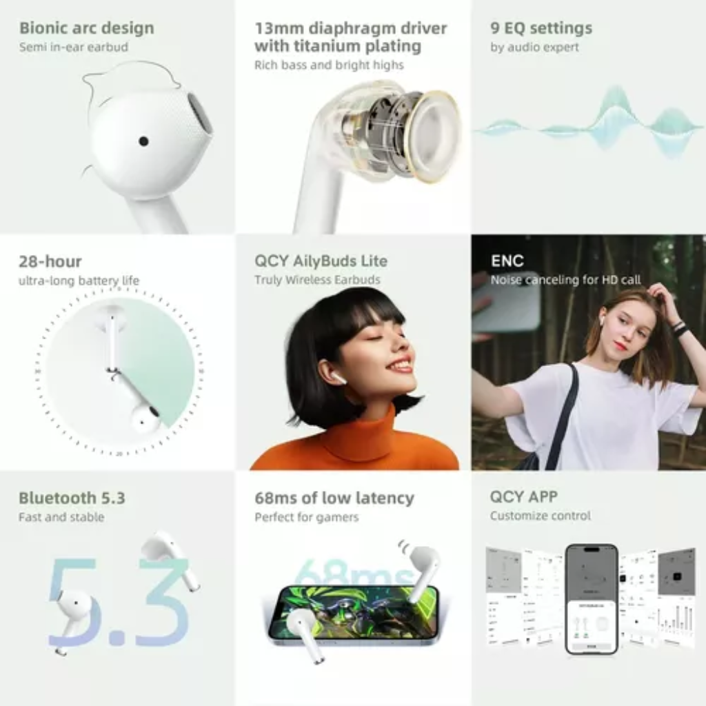 Auricular Bluetooth TWS AilyBuds Lite QT29 Negro QCY By Xiaomi
