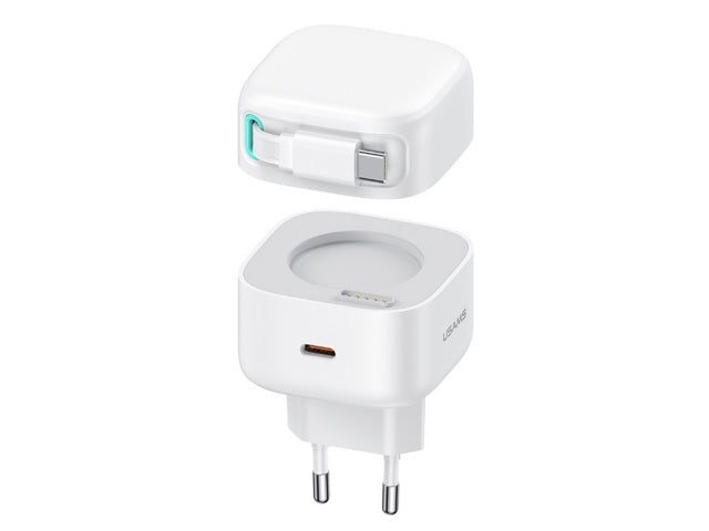Cargador USAMS CC202 35W con Cable Retráctil Tipo C Magnético y Doble Puerto GaN