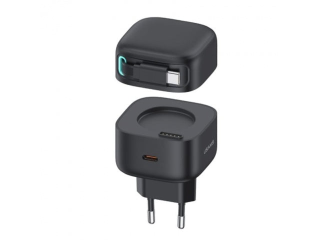 Cargador USAMS CC202 35W con Cable Retráctil Tipo C Magnético y Doble Puerto GaN