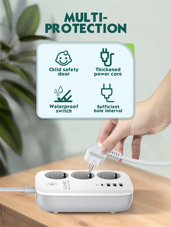 Adaptador Multifunción Wi-Fi 30W QC3.0 + 2 Auto ID + PD + 3 Enchufes LDNIO SEW3452