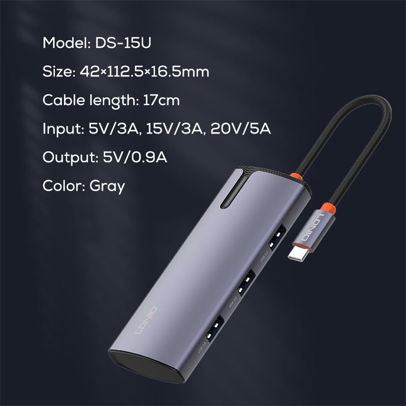HUB Adaptador 5 en 1 Tipo C USB C + 4 USB 3.0 LDNIO DS-15U