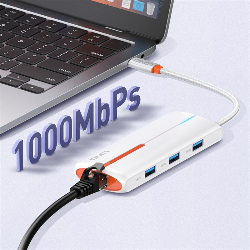 Expansión HUB 6 en 1 Tipo C USB C + HDMI + 3 USB 3.0 + RJ45 Ethernet LDNIO DS-26H