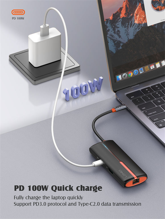 Expansión HUB 6 en 1 Tipo C USB C + HDMI + 3 USB 3.0 + RJ45 Ethernet LDNIO DS-26H