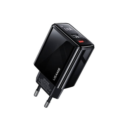 Cargador Pared 20W GaN PD+QC Carga Rápida Negro USAMS CC133 T40