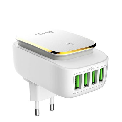 Cargador Pared 4.4A 4 USB con Luz LED y Cable Tipo C LDNIO A4405