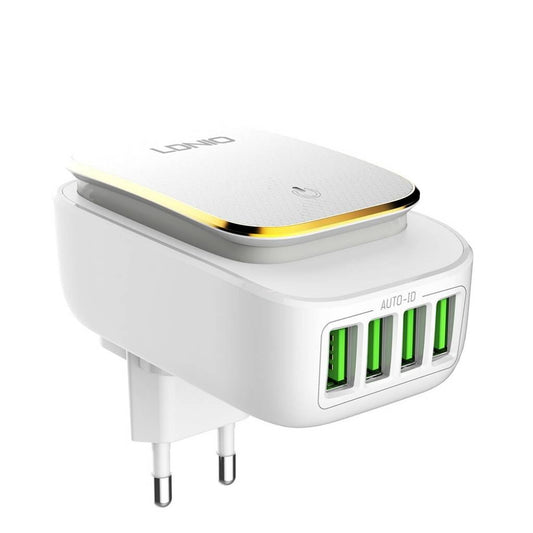 Cargador Pared 4.4A 4 USB con Luz LED y Cable Tipo C LDNIO A4405