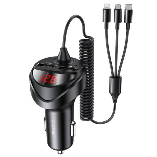 Cargador Auto C22 2 USB/3 4A 3 en 1 Micro/Tipo C/Lightning Negro USAMS CC119