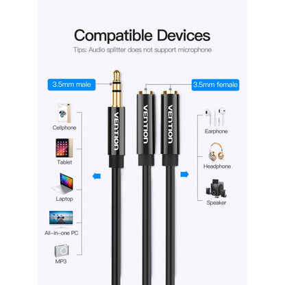 Cable Divisor Stereo 3.5 mm a 2 x3.5 mm Macho/Hembra 0 3M / Negro BBSBY Vention