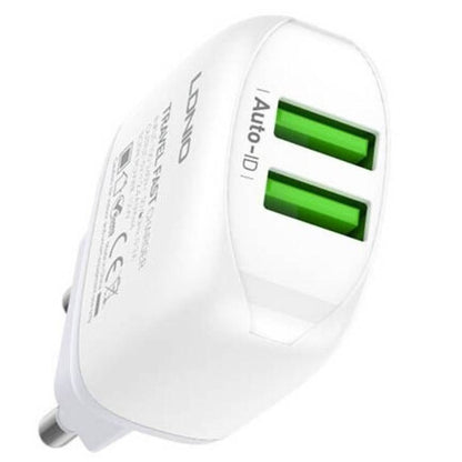 Cargador Pared 2.4A 2USB Tipo C Blanco LDNIO A2219