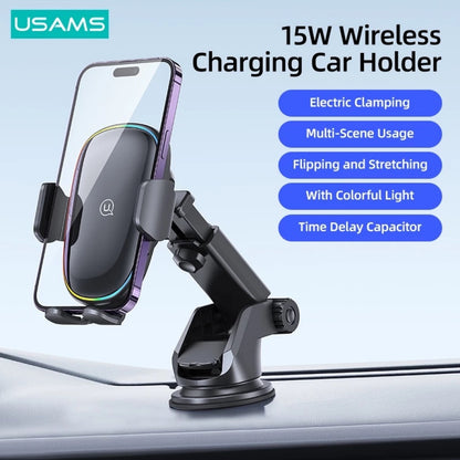 Cargador Inalámbrico Auto 15W USAMS CD187 - Con Ventosa y Luces de Colores