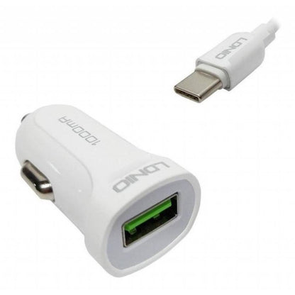 Cargador Auto 2.4A 12W 1 USB Tipo C Blanco LDNIO DL-C17