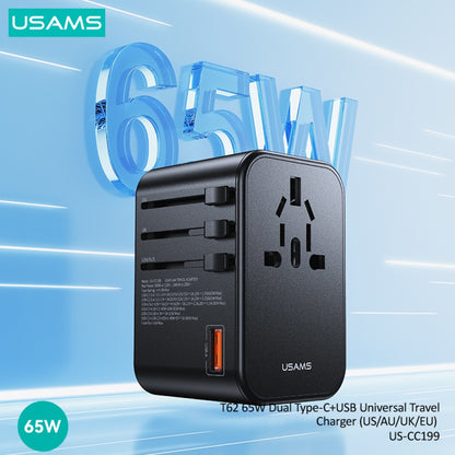 Cargador de Viaje T62 65W 2 USB C + USB Negro USAMS CC199
