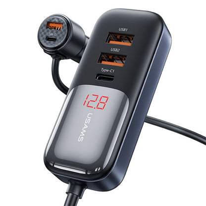 Cargador Auto C/Cable 165W 2PD + 3 USB Pantalla Digital Negro USAMS CC213