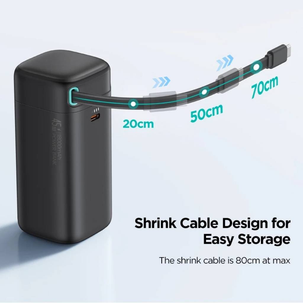 Power Bank 18000mAh PD45W Cable Retráctil Magnético Tipo C USAMS CD216