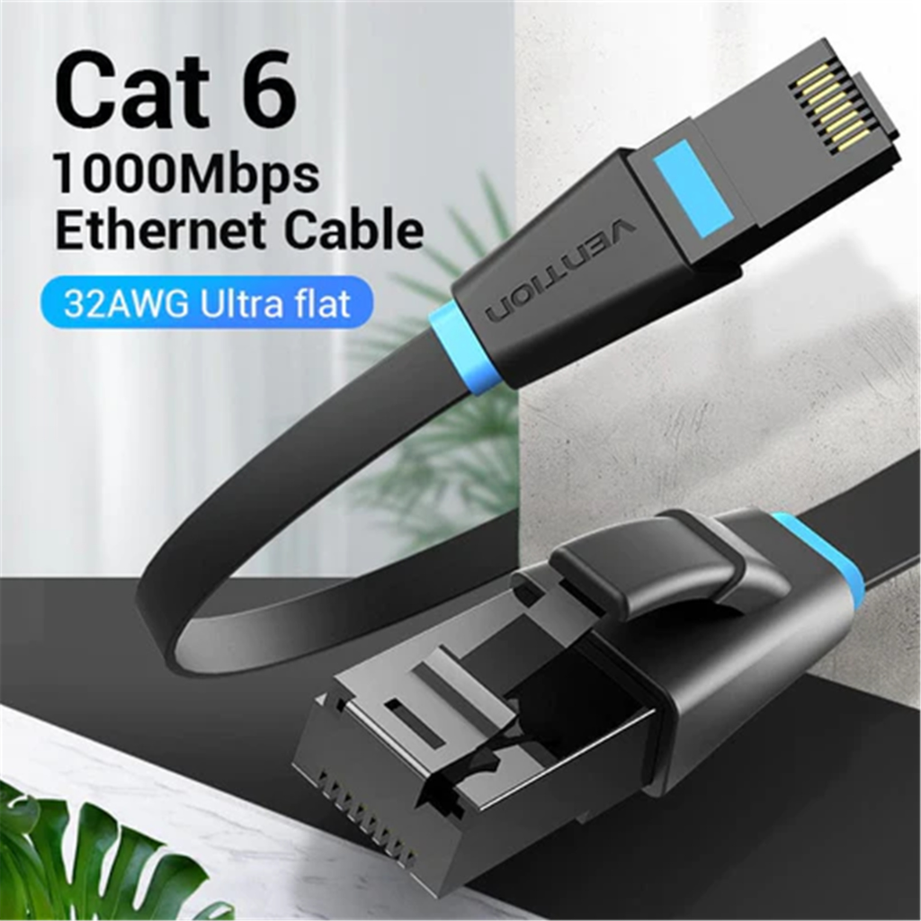 Cable de Red Cat.6 UTP / Flat(Plano) / Negro Vention