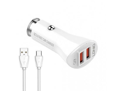 Cargador Auto 36W Dual QC3.0 Tipo C Blanco LDNIO C511Q