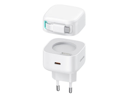 Cargador USAMS CC202 35W con Cable Retráctil Tipo C Magnético y Doble Puerto GaN