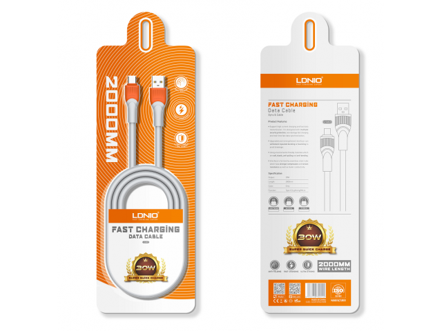 Cable de Datos USB A a Tipo C 30W 2M LDNIO LS602